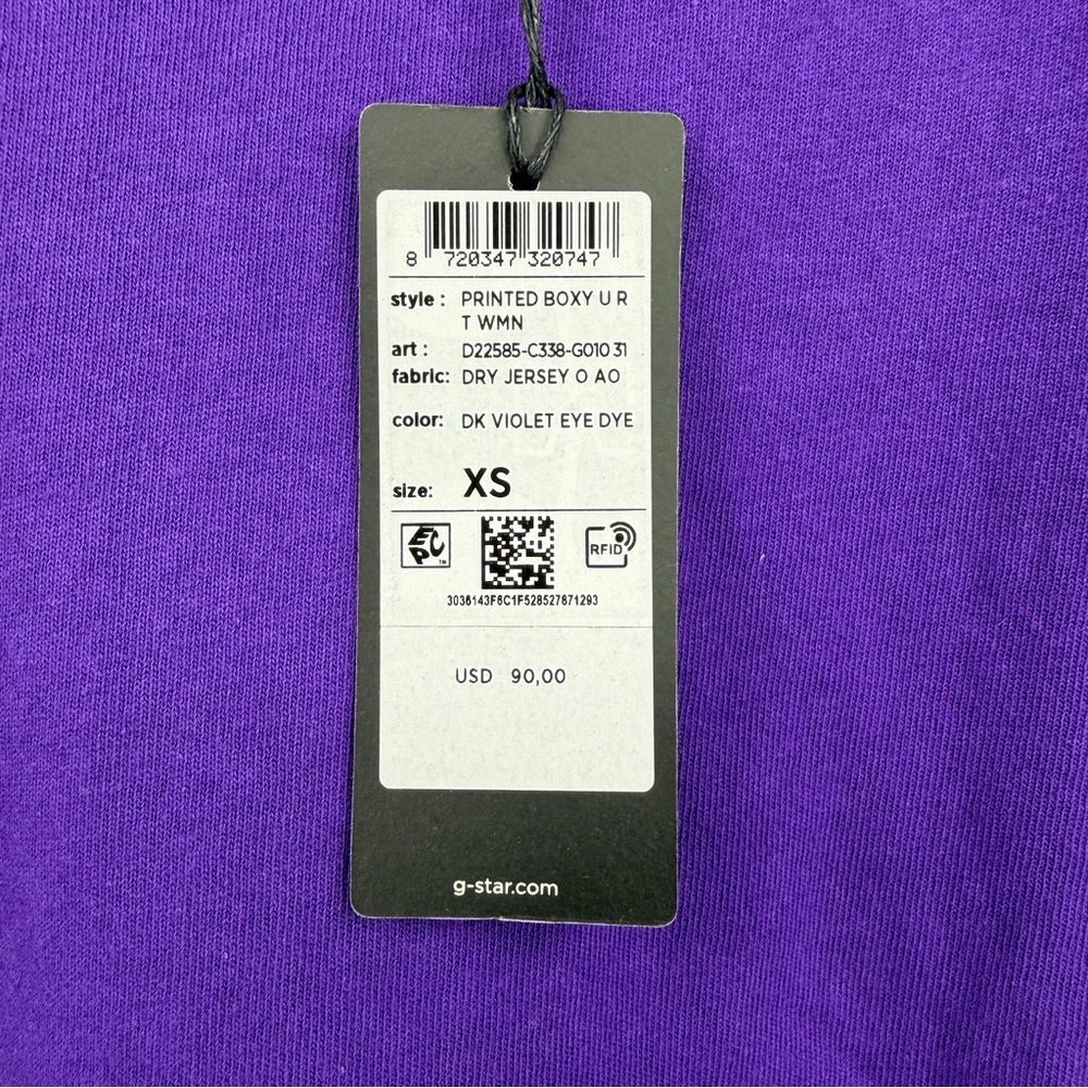 G-Star RAW Printed Boxy Eye Graphic Tee NWT Dark Violet Eye Dye XS - Picture 8 of 9